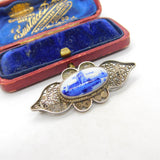 Dutch Sterling Silver Deflt Ceramic Set Brooch Antique c1920 Art Deco