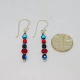 Pair of Sterling Silver Black & Red Beaded Drop Earrings Contemporary c2010
