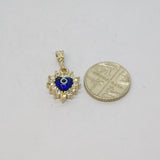 Sterling Silver Crystal & Blue Glass Evil Eye Heart Charm Pendant Modern c2000s