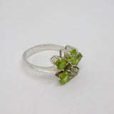 Sterling Silver 4 Peridot & White Topaz Dress Ring Vintage c1970 Size O 1/2