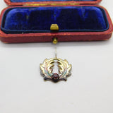 Sterling Silver Gilt Wreath Form Garnet Set Charm Pendant Vintage c1970