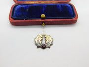 Sterling Silver Gilt Wreath Form Garnet Set Charm Pendant Vintage c1970
