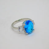 Sterling Silver Blue & White Topaz Cocktail Ring Vintage c1970 Size P 1/2