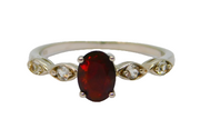 Sterling Silver Garnet & White Sapphire Dress Ring Vintage c1970 Size N 1/2