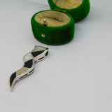 Sterling Silver Mother Of Pearl & Black Onyx Zigzag Charm Pendant Vintage c1970