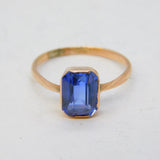 Edwardian 9ct Gold & Emerald-Cut Synthetic Sapphire Dress Ring Antique