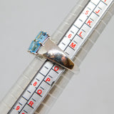 Sterling Silver Double Row 10 Blue Topaz Dress Ring Vintage c1970 Size N