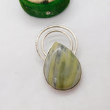 Sterling Silver Large Green Hardstone Drop Charm Pendant Vintage c1970