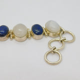 Sterling Silver 6 Moonstone & 5 Lapis Lazuli Cabochon Bracelet Modern c1990s