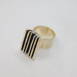 Sterling Silver Chunky Oxidised Stripes Studio Band Ring Vintage c1990 Size L