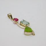 Sterling Silver Ruby, Blue Topaz & Peridot Studio Drop Pendant Modern c2000s