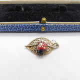 Sterling Silver & Enamel Ladybird on Leaf Charm Pendant Vintage c1970