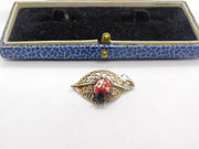 Sterling Silver & Enamel Ladybird on Leaf Charm Pendant Vintage c1970