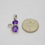Sterling Silver Amethyst & Diamond Set Sitting Cat Charm Pendant Vintage c1970