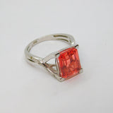 Sterling Silver Salmon Pink Garnet & Diamond Dress Ring Vintage c1990 Size N