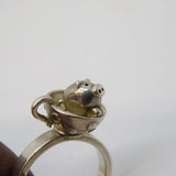 Studio Sterling Silver Pig in the Teacup Novelty Dress Ring Vintage c2000