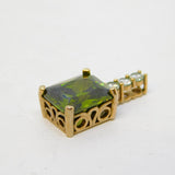 9ct Yellow Gold Green Topaz & Spinel Set Drop Pendant Vintage c1970