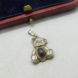 Sterling Silver Teddy Bear with Moonstone Charm Pendant Vintage c1970