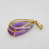 9ct Yellow Gold Mounted Large Pear-Cut Amethyst Drop Pendant Vintage London
