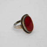 Sterling Silver Oval Carnelian Agate Beaded Edge Ring Vintage c1970 Size Q 1/2