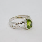 Sterling Silver Peridot Cut Out Heart Pattern Dress Ring Vintage c1990 Size M