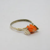 Sterling Silver Carved Coral Rose Flower Dress Ring Antique c1930 Size L 1/2