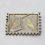Victorian Sterling Silver & Gold Aesthetic Movement Owl & Insect Brooch Antique
