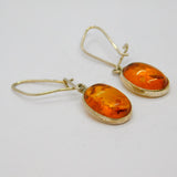Pair of Sterling Silver Oval Baltic Amber Kidney Wire Earrings Modern c1990
