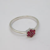 Sterling Silver 7 Stone Ruby Flower Dress Ring Vintage c1970 Size N 1/2