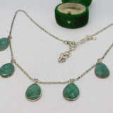 Sterling Silver & Faceted Green Quartz Set Drop Necklace Vintage c1970