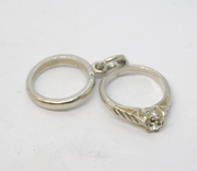 Sterling Silver Wedding Engagement Ring Charm Pendant Vintage c1970