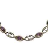 Sterling Silver 5 Amethyst Floral Pattern Open Panel Bracelet Antique c1940's