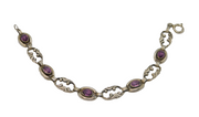 Sterling Silver 5 Amethyst Floral Pattern Open Panel Bracelet Antique c1940's