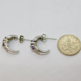 Pair of Sterling Silver Amethyst Set Half Hoop Stud Earrings Vintage c1970