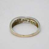 9ct White Gold & White Spinel Set Crossover Ring Vintage c1990 Birmingham