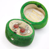 Pair of Sterling Silver Carnelian & Marcasite Deco Stud Earrings Antique c1930