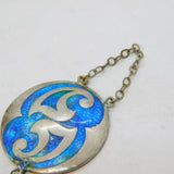 Art Nouveau Sterling Silver, Enamel & Pearl Lavalier Drop Pendant Antique