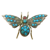 Austro-Hungarian .800 Silver & Turquoise Insect Bug Brooch Antique c1880s