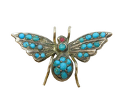 Austro-Hungarian .800 Silver & Turquoise Insect Bug Brooch Antique c1880s