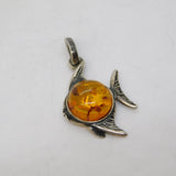 Sterling Silver Baltic Amber Set Angel Fish Charm Pendant Vintage c1970