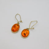 Pair of Sterling Silver Oval Baltic Amber Kidney Wire Earrings Modern c1990
