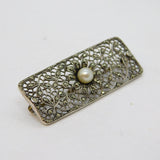 Art Deco Sterling Silver, Pearl & Marcasite Floral Dress Brooch Antique c1920s