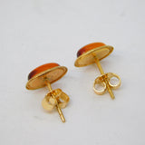 9ct Yellow Gold & Baltic Amber Stud Earrings Vintage c1970s