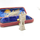 Sterling Silver Opening Grandfather Long Case Clock Charm Pendant Vintage c1970