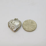 Sterling Silver Patterned Heart Locket Charm Pendant Vintage c1970