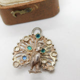 Sterling Silver Paste Set Peacock Charm Pendant Vintage c1970