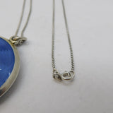 20th Century .935 Silver Blue Guilloche Enamel Compact Pendant Necklace Antique