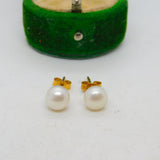 Pair of 9ct Yellow Gold & Simulated Pearl Stud Earrings Vintage c1970
