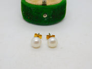 Pair of 9ct Yellow Gold & Simulated Pearl Stud Earrings Vintage c1970