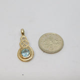 Sterling Silver Celtic Style Blue Topaz Set Drop Charm Pendant Vintage c1970